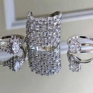 Elegant Crystal & Silver Rings (x4)